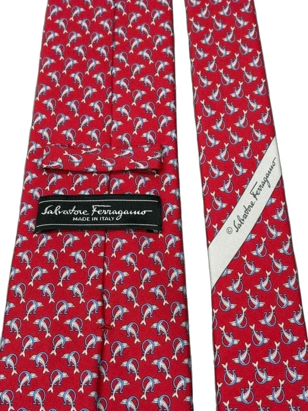 Salvatore Ferragamo Silk Dolphin Print Tie Red